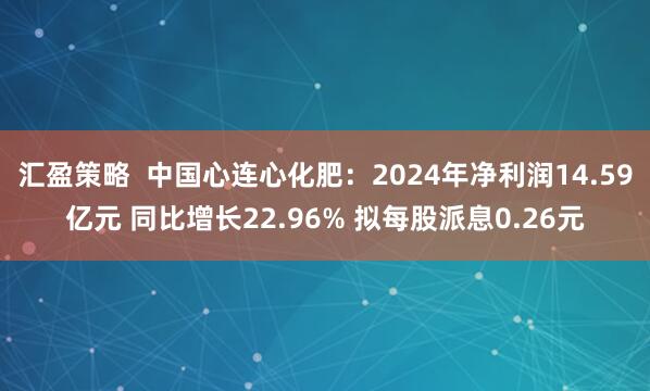 汇盈策略  中国心连心化肥：2024年净利润14.59亿元 同比增长22.96% 拟每股派息0.26元